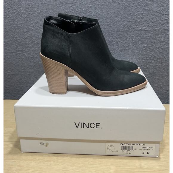 Vince. Easton Black Nubuck Pointed Toe Heel Ankle Booties Womens Size 8M - Picture 1 of 12